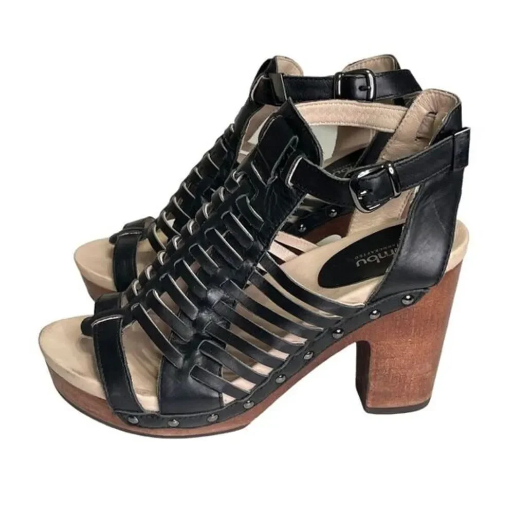 Jambu Valentina Women's‎ Black Leather WovenOpen Toe Platform Sandal Size 7